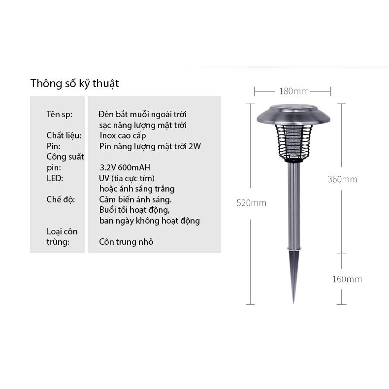 Đèn bắt muỗi, côn trùng sử dụng năng lượng mặt trời, cho bạn một môi trường thoải mái và an toàn