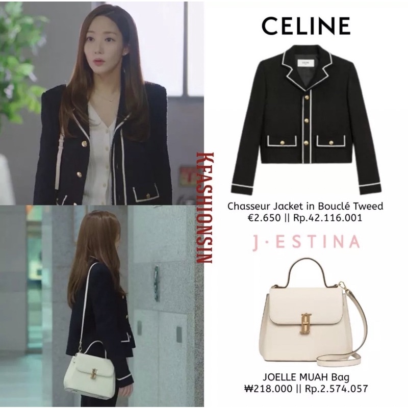 Set Áo khoác tweed đen và quần jeans lệch cạp giống Lisa BLACKPINK, Park Min Young