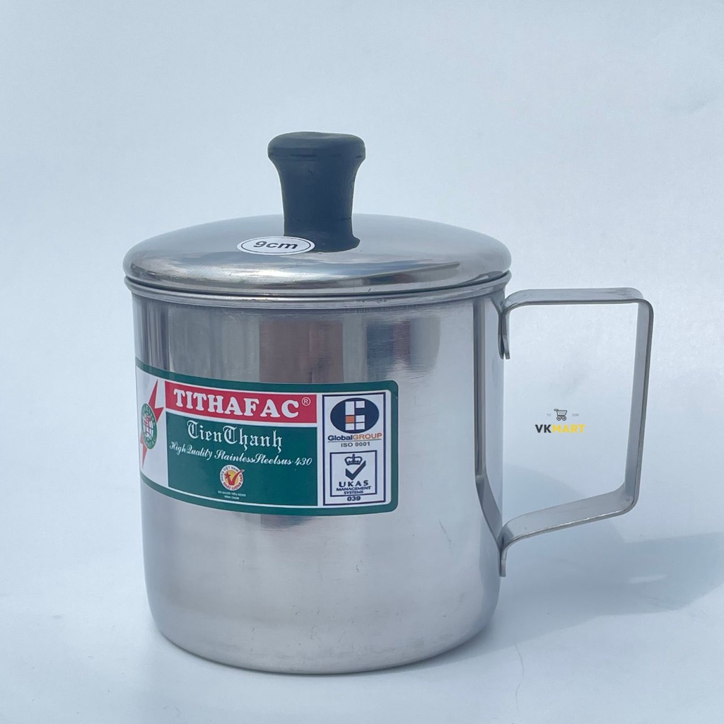 Ca Inox 430 TITHAFAC uống nước, đựng canh, có nắp, dày dặn