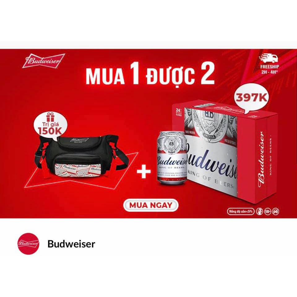 (CÓ QUÀ TẶNG) Bia Budweiser thùng 24 lon 330ml có kèm quà tặng