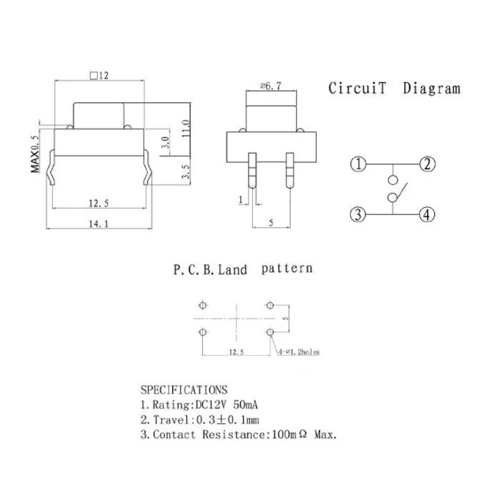 Set 20 nút bấm mini Pcb 4pin 12x12mm 12x12x4.3mm 12x12x4.3 5 67mm 8mm 9mm