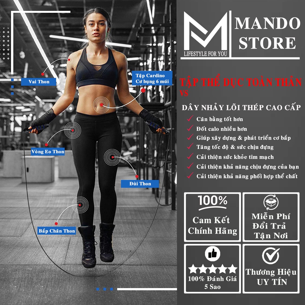 Dây Nhảy Lõi Thép – Chọn Màu - Tập Gym Đám Bốc Boxing Có Thể Điều Chỉnh Độ Dài Chống Rối Cao Cấp Hãng Amalife