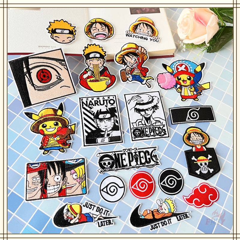 ♥ Miếng Vá Ủi Hình Nhân Vật Hoạt Hình One Piece ♥ 1 Sticker Ủi Thêu Hình Luffy Chopper Akatsuki Sharingan