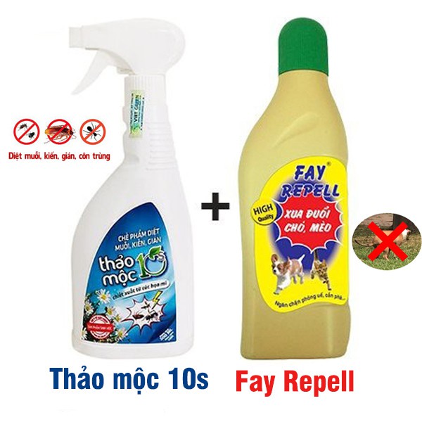 [Combo] Thảo mộc 10S &amp; Fay Repell: Diệt côn trùng muỗi kiến gián... Sinh Học &amp; xua đuổi chó mèo phóng uế trước nhà