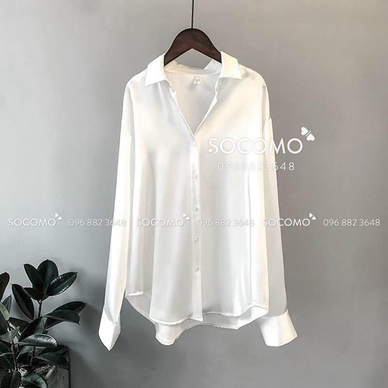 Áo Sơ Mi Nữ Trắng ♥️ Áo Sơ Mi Nữ ♥️ Dáng rộng Công Sở Chất Liệu Lụa Cao Cấp | BigBuy360 - bigbuy360.vn