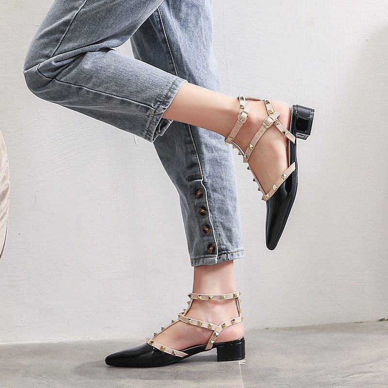 Giày Cao Gót Mũi Nhọn Bằng Da Bóng Đính Đinh Tán Thời Trang Mới Cho Nữ size 34-42