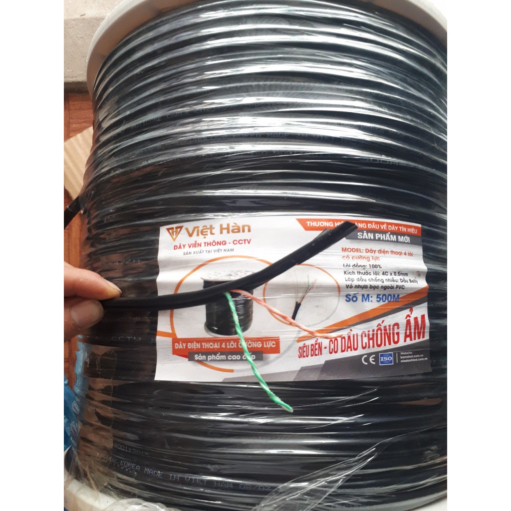 Dây mạng 4 lõi đồng có gia cường lẻ  đi ngoài trời khuyến mãi bấm sẵn 2 đầu cáp