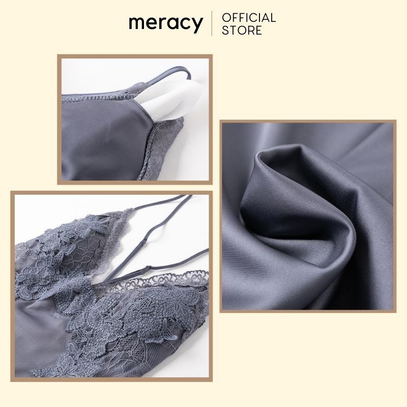 Đầm ngủ 2 dây lụa satin nữ MERACY váy ngủ hai dây lụa satin có mút ngực phối ren sexy M09-VN