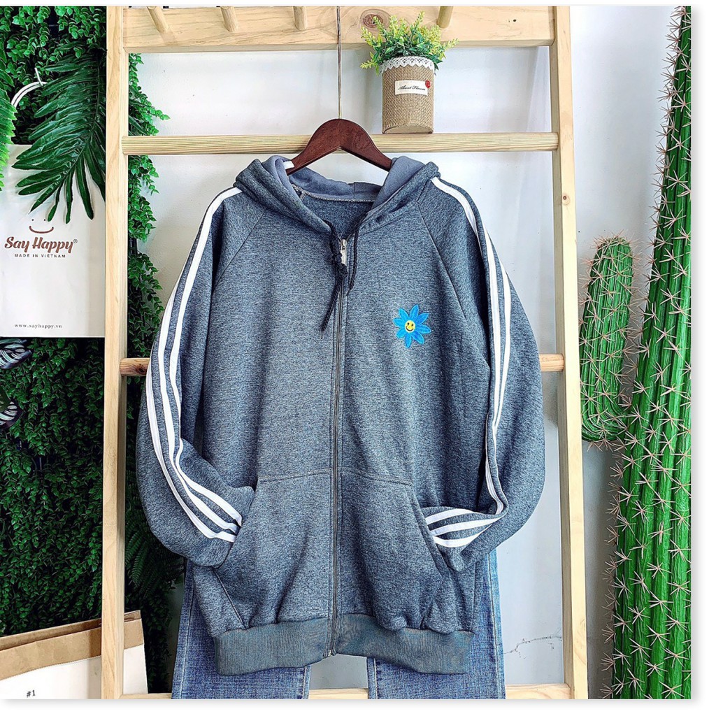 ÁO KHOÁC HOODIE NAM  NỮ DÂY KÉO SÀNH DIEU95 THÊU HOA CÚC