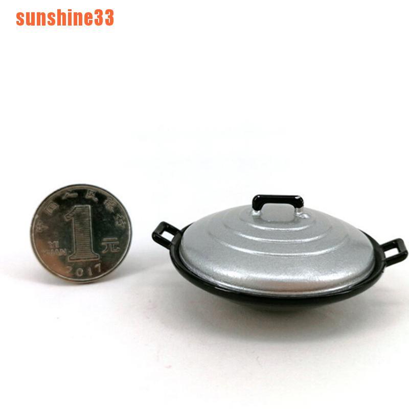 2Pcs/set 1:12 dollhouse miniature kitchen cooking wok pot cover furniture