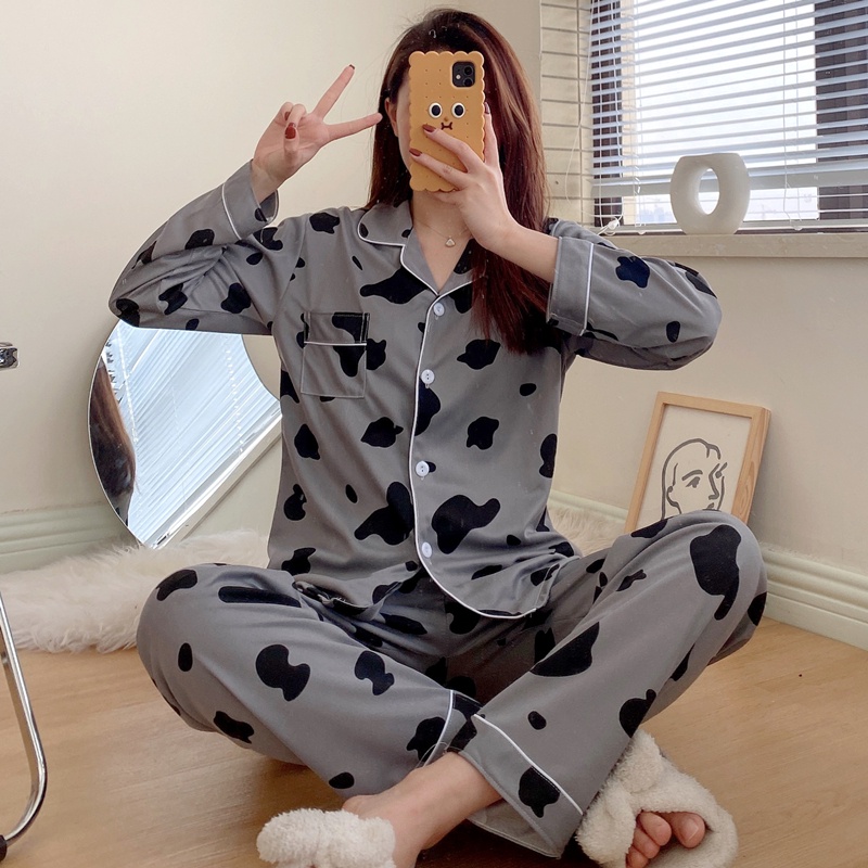 Bộ đồ ngủ Pijama lụa cotton tay dài siêu dễ thương