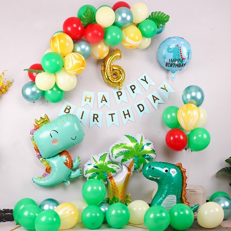 TRANG TRÍ SINH NHẬT , SET BÓNG NHÔM KHỦNG LONG KÈM PHỤ KIỆN ĐẦY ĐỦ