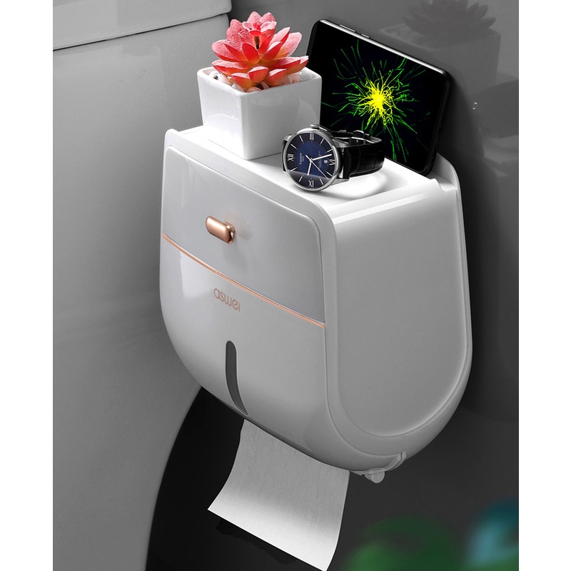 [Mã LIFE1511A giảm 10% đơn 50K] hộp đựng giấy dán tường aswei 2 ngăn, hộp giấy vệ sinh dán tường đa năng a1913