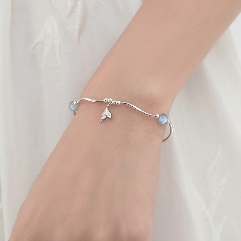 Ladies Moonstone Pearl Fishtail Bracelet Vòng đeo tay có thể điều chỉnh