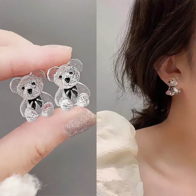 Bông tai Hình Chú Gấu Nhỏ Trong Suốt Phong Cách Hàn Quốc Dành Cho Nữ