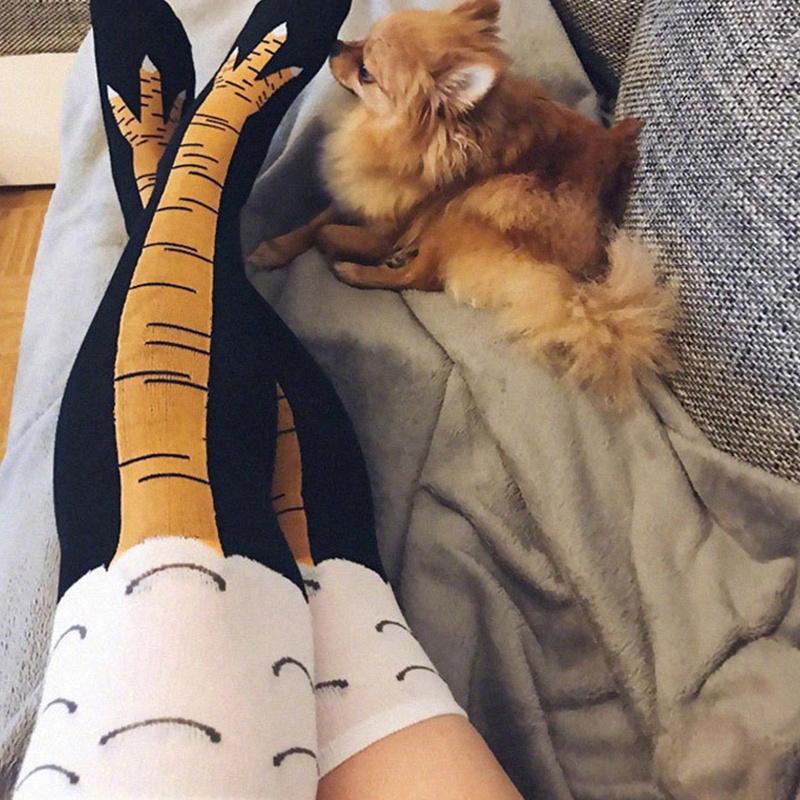 XIXI Vớ cotton cổ cao in họa tiết chân gà vui nhộn cho nữ
