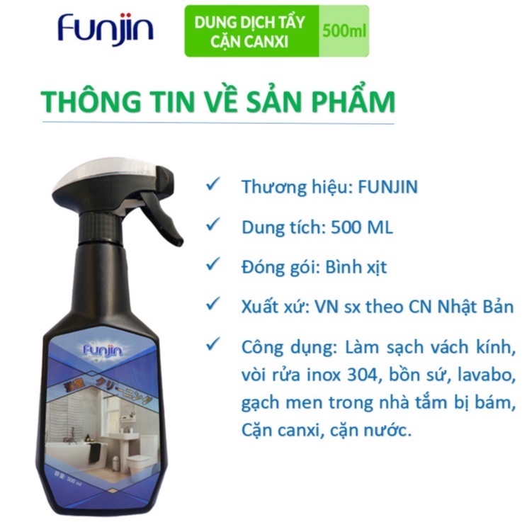 [Mã LTP50 giảm 50000 đơn 150000] Dung dịch tẩy cặn canxi, ố mốc kính nhà tắm Funjin chính hãng | Bán rẻ xin 5 sao