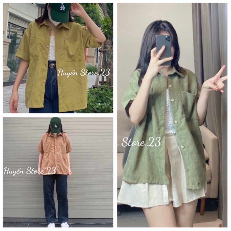 Áo sơ mi nhung tăm tay ngắn , Áo sơ mi ngắn tay freesize