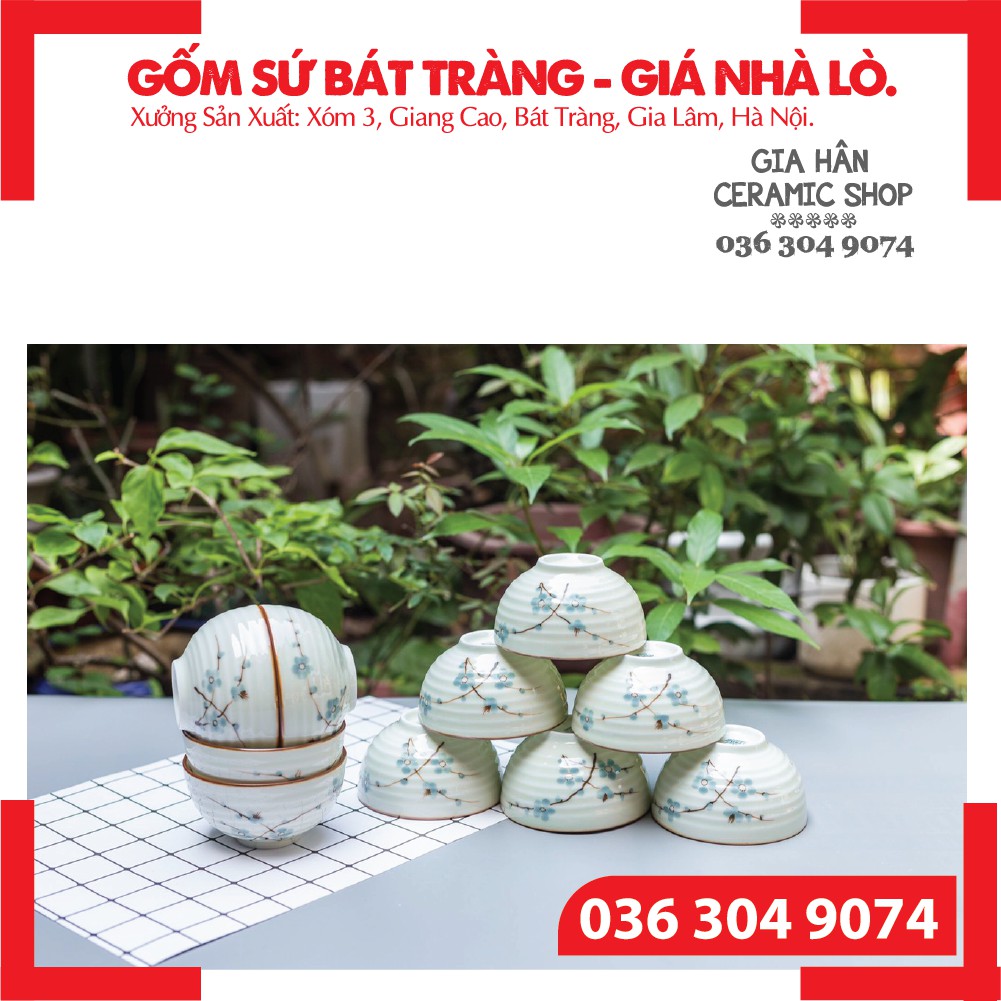 🍀 Men Kem Vẽ Đào Xanh Hàng Đẹp, Dày🍀COMBO 6/ COMBO 10 Bát⚡Bộ Bát Ăn Cơm Bát Tràng Cao Cấp