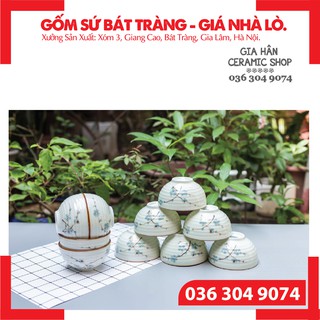 🍀 men kem vẽ đào xanh hàng đẹp, dày🍀combo 6/ combo 10 bát⚡bộ bát ăn cơm bát tràng cao cấp