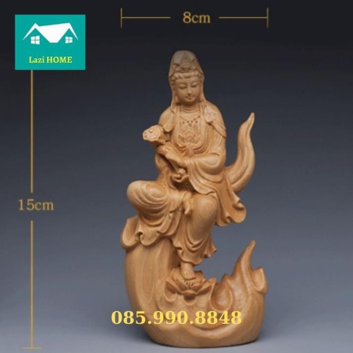 Tượng trang trí gỗ Hoàng Dương cao cấp, tượng phật phong thủy -M5 Phật bà ngồi trên ngọn lửa .