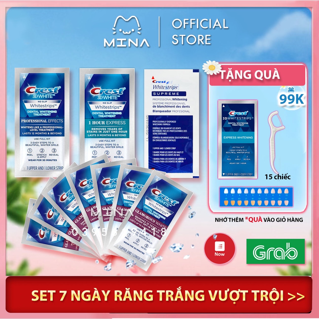 Combo 7 gói miếng dán trắng răng Crest 3D White nhập khẩu Mỹ - Trắng răng cấp tốc sau 1 liệu trình