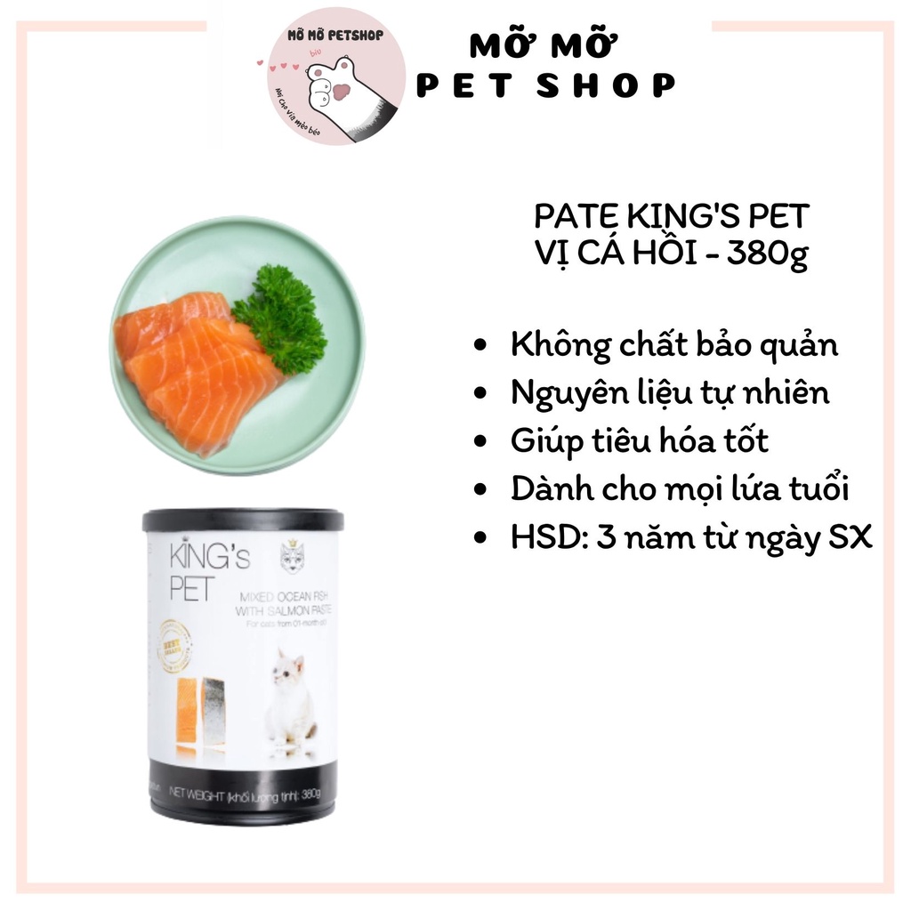 Pate tươi King’s Pet không chất bảo quản, Pate cho Mèo mọi lứa tuổi từ 01 tháng tuổi ( Pate vị Gà/Cá/Cá Hồi) Lon 380g