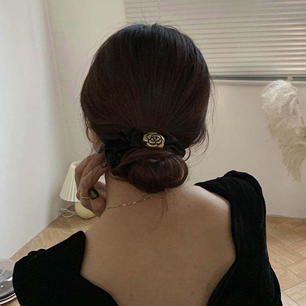 Dây Buộc Tóc Vải Satin Trắng Đen Cỡ Lớn Kiểu Đơn Giản WMES15H