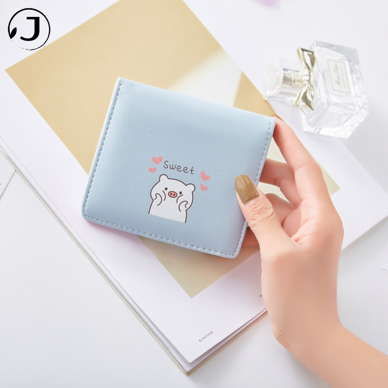 KAITIFEI Ví Ngắn Dạng Gập Thiết Kế Nhiều Ngăn Họa Tiết Chú Lợn Thời Trang Cho Nữ