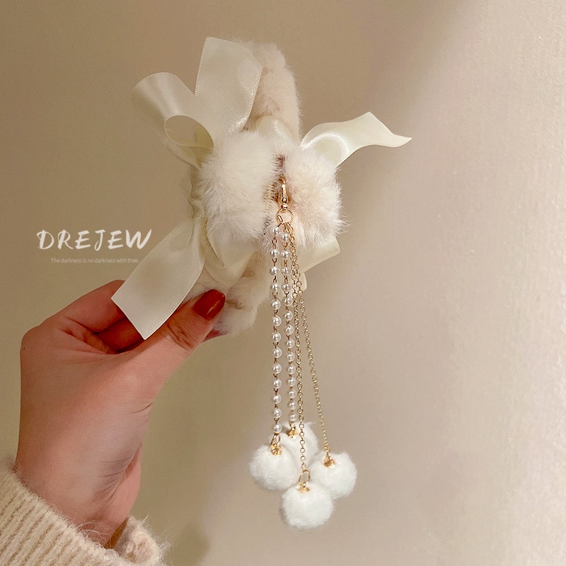 🌈Kẹp tóc hình nơ phối lông tua rua xinh xắn phong cách Hàn Quốc hợp thời trang cho nữ