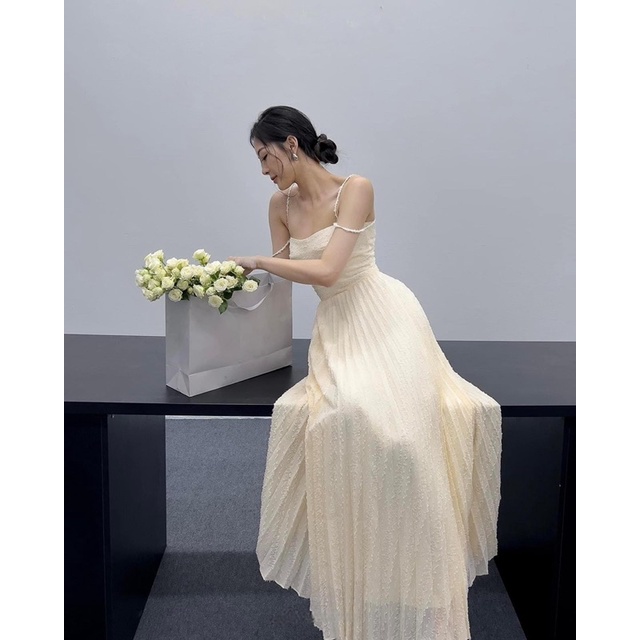 Đầm maxi 2 dây dập ly, siêu hot, phom ôm eo xoè nhẹ, có size SML