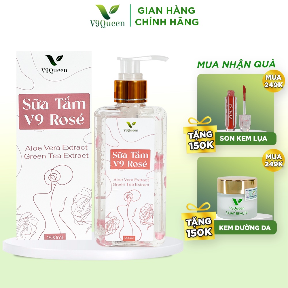 Sữa tắm nước hoa, dưỡng trắng da, mùi hương hoa hồng nhẹ nhàng - V9  Rose 200ml/Chai