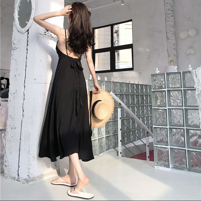Đầm Hai Dây Phối Nơ Xinh Xắn Thời Trang✨✨ Đầm Dây Phong Cách Mới Mùa Thu✨✨ Kỳ Nghỉ✨✨ Chân Váy Dài Dáng Ôm Thời Trang Quyến Rũ Cho Nữ