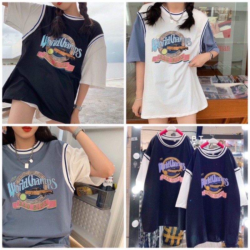 [Sale Sốc]Áo Thun Phối Tanktop Bóng Rổ Nam Nữ Tay Lỡ Unisex Form Rộng WorlCham 3 Màu Cực Lạ Basics Tee Phông Oversize