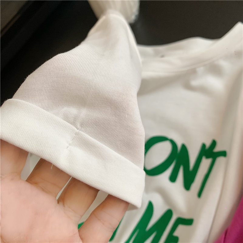 Áo Thun cotton Tay Ngắn Cổ Tròn In Chữ Phong Cách Hàn Quốc Thời Trang Cho Nữ