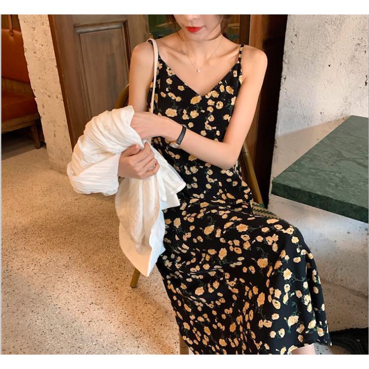 Váy hoa nhí mindi cổ tim dáng xuông 2 dây nhỏ đầm hoa nữ dáng dài đi biển, du lịch mẫu siêu hot M06 | BigBuy360 - bigbuy360.vn