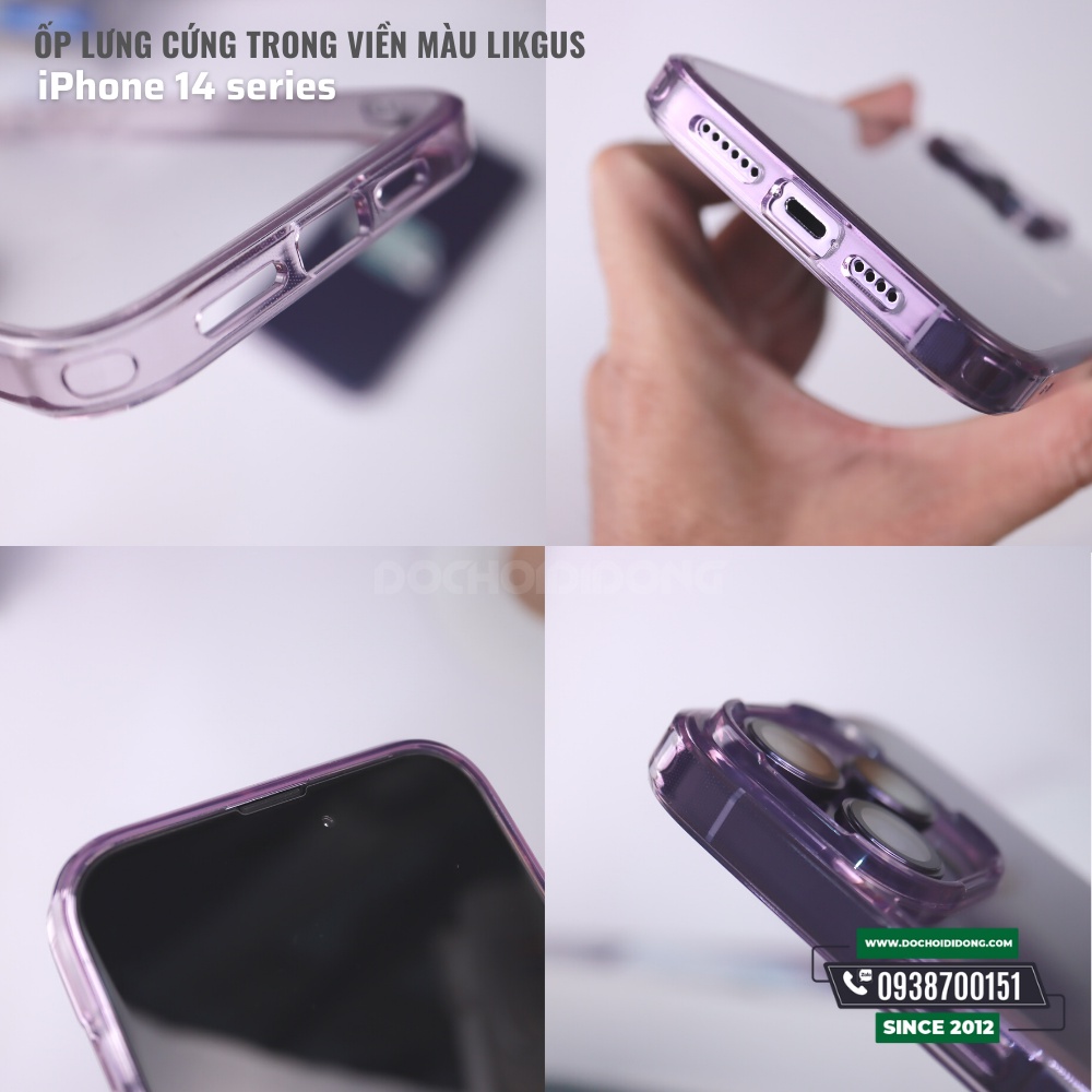 Ốp lưng cứng trong viền màu Likgus cho iPhone 14 - 14 Plus - 14 Pro - 14 Pro Max