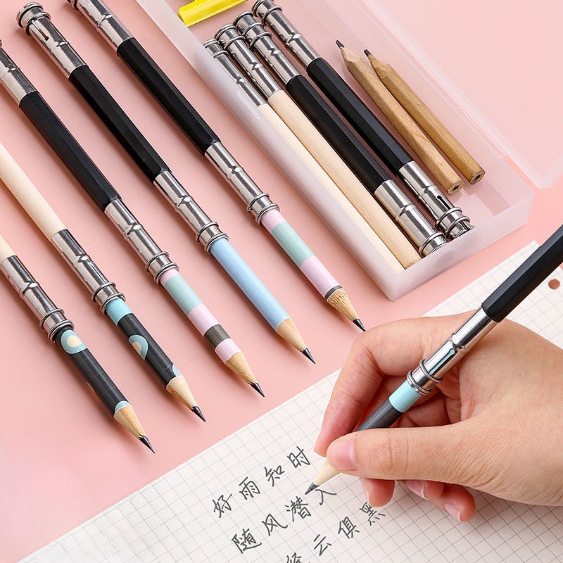Nắp Bút Chì Hai Đầu Bằng Kim Loại Mở Rộng Thông Dụng Cho Học Sinh Tiểu Học