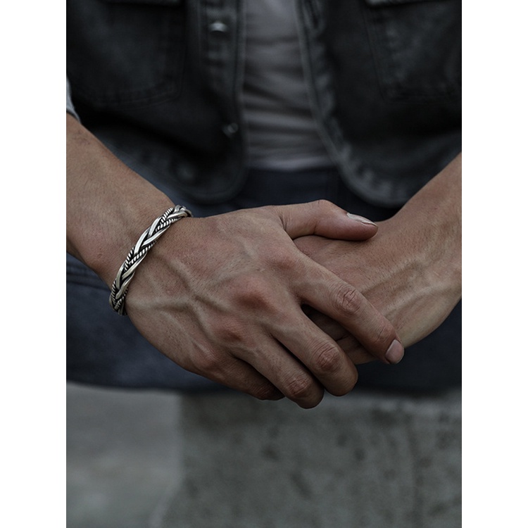 Vòng Tay Dây Bện Màu Bạc Phong Cách Thái JP5 Cho Nam