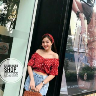 Áo kiểu trễ vai chấm bi cao cấp