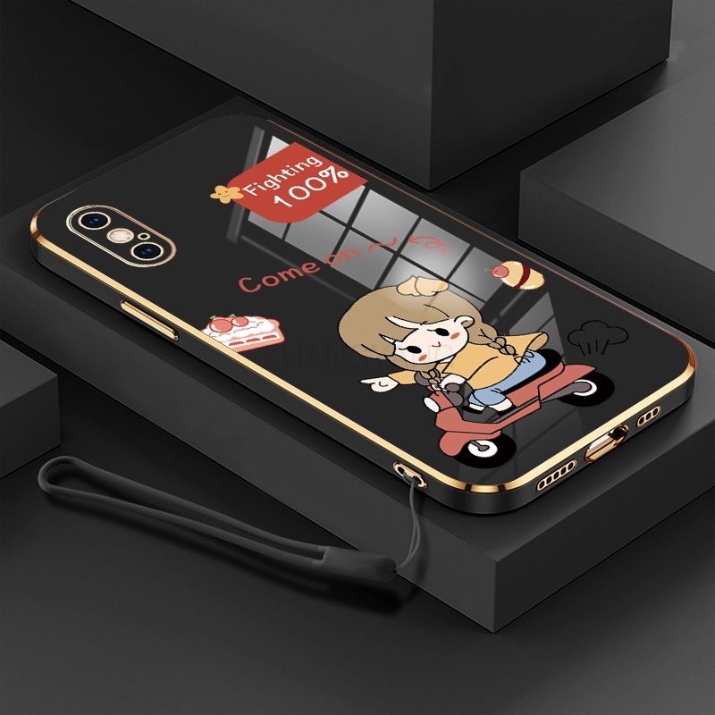 Ốp Điện Thoại TPU Silicon Mạ Điện Hình Cô Gái Chạy Xe Mô Tô Gắn Dây Đeo Cho iPhone x iPhone xs iPhone xr iPhone xs max