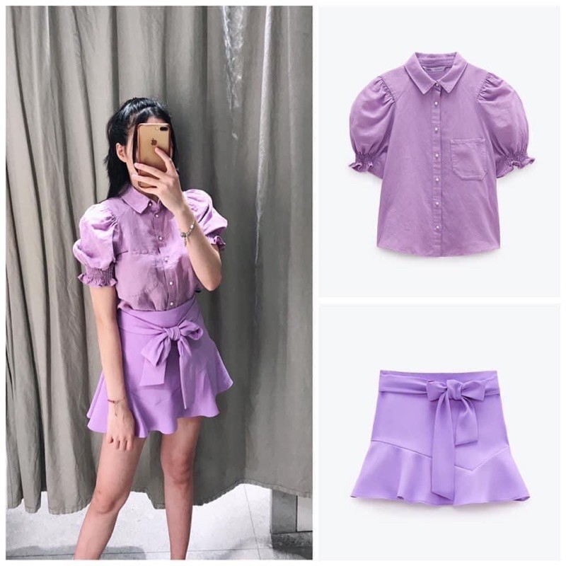 Áo sơ mi cộc tím zara