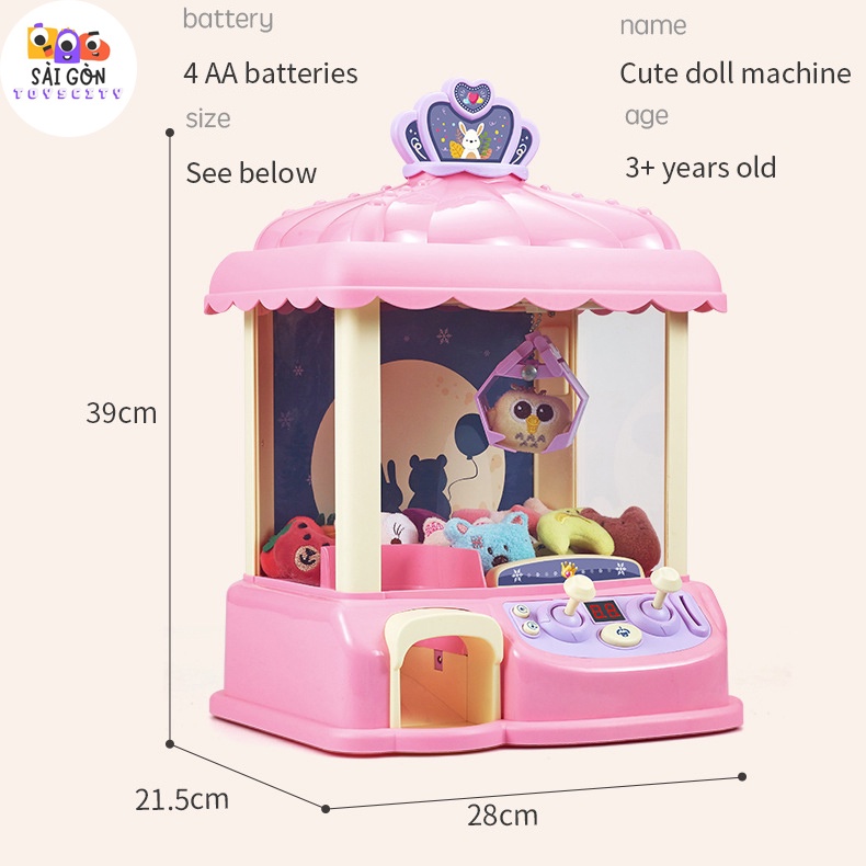 Máy Gắp Thú Phiên Bản Mini Cỡ Lớn Đi Kèm Nhiều Gấu Bông Siêu Cute, Có Xu Đếm Thời Gian Hiệu Ứng Nhạc Và Đèn Sống Động