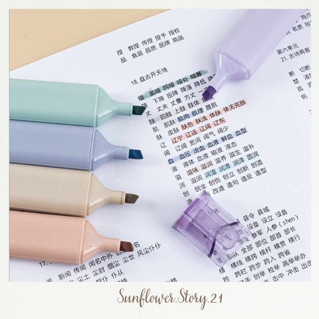 [FREESHIP 50K] Set 4 bút highlight pastel chữ nhật, bút đánh dấu nhớ dòng cute nhiều màu marker dễ thương size lớn