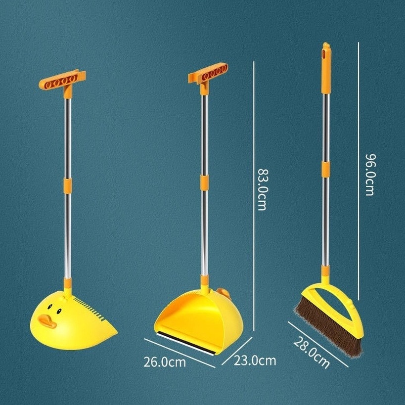 2 In 1Bộ Chổi Quét Nhà Lông Mềm Chống Dính Hình Vịt Màu Vàng Nhỏ Dùng Tại Nhà Sàn nhà sạch Penyapu &amp; Penyodok ngoài trời