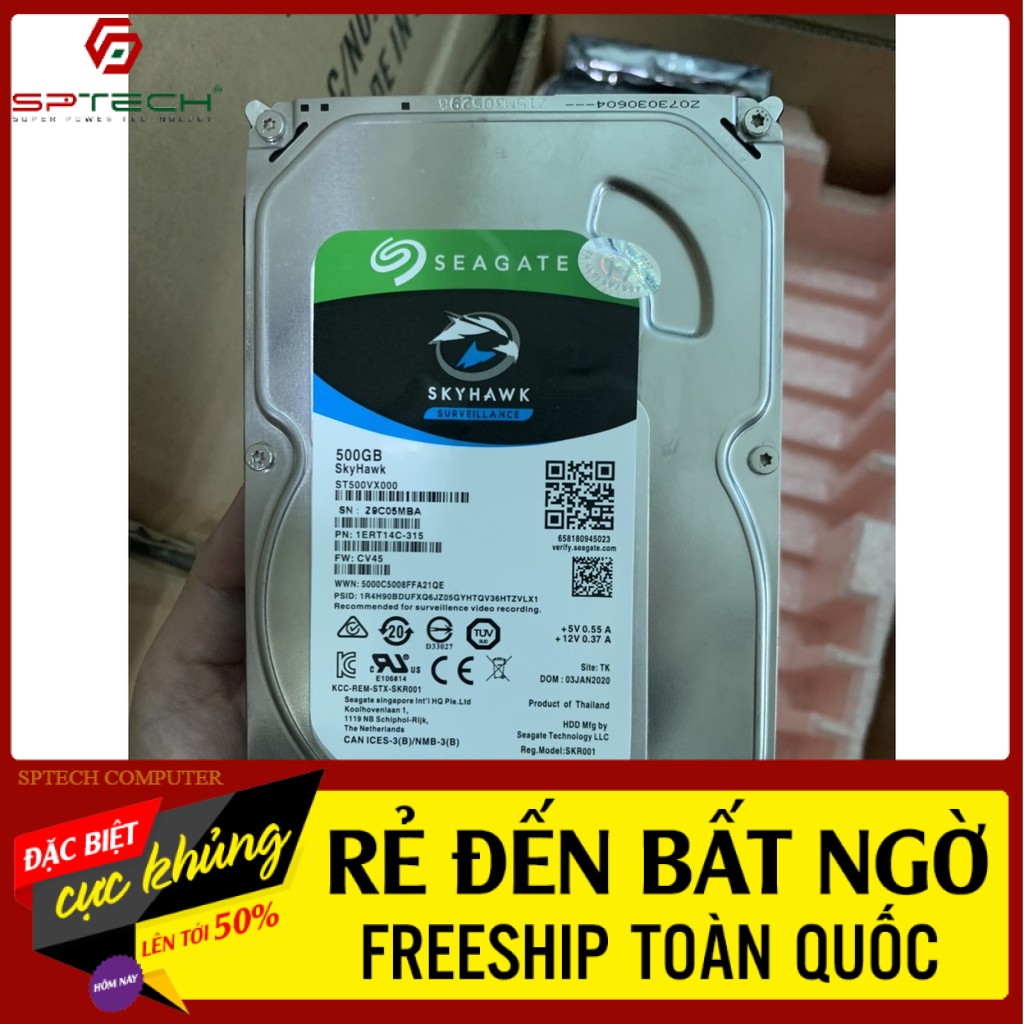 HDD 💎𝓕𝓡𝓔𝓔𝓢𝓗𝓘𝓟💎 Ổ CỨNG HDD DÀNH CHO PC 500G Seagate Skyhawk - Chuyên Camera (BH 24 THÁNG) SPTECH COMPUTER