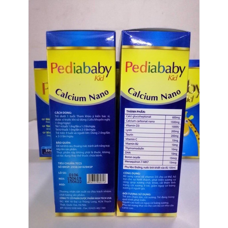 Siro bổ sung canxi Pediababy kid gold Calcium Nano (hộp 20 ống)