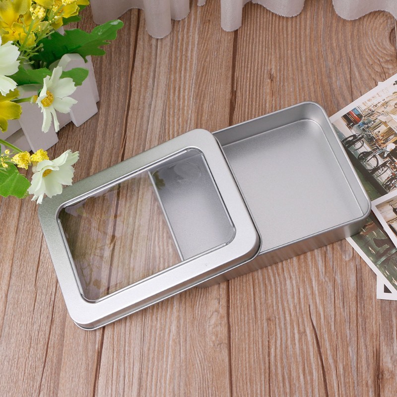 Hộp thiếc đựng đồ có nắp cửa sổ tiện dụng