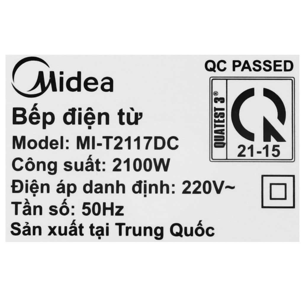 Bếp từ Midea MI-T2117DC + tặng nồi lẩu INOX cao cấp- công suất 2100W - Bảo hành 12 tháng