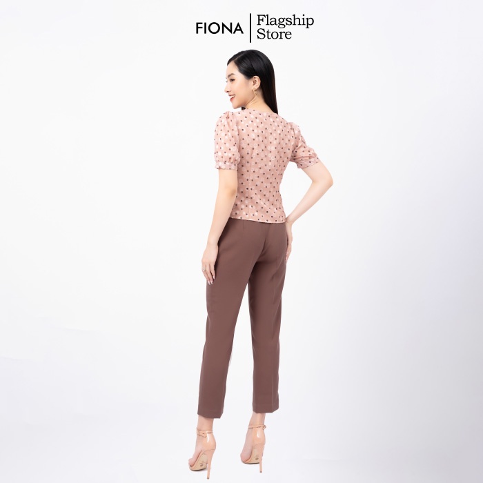 Áo sơ mi  nữ dáng ôm cổ tròn FIONA, áo sơ mi nữ công sở thiết kế tay bồng nhún màu nude mã F551224